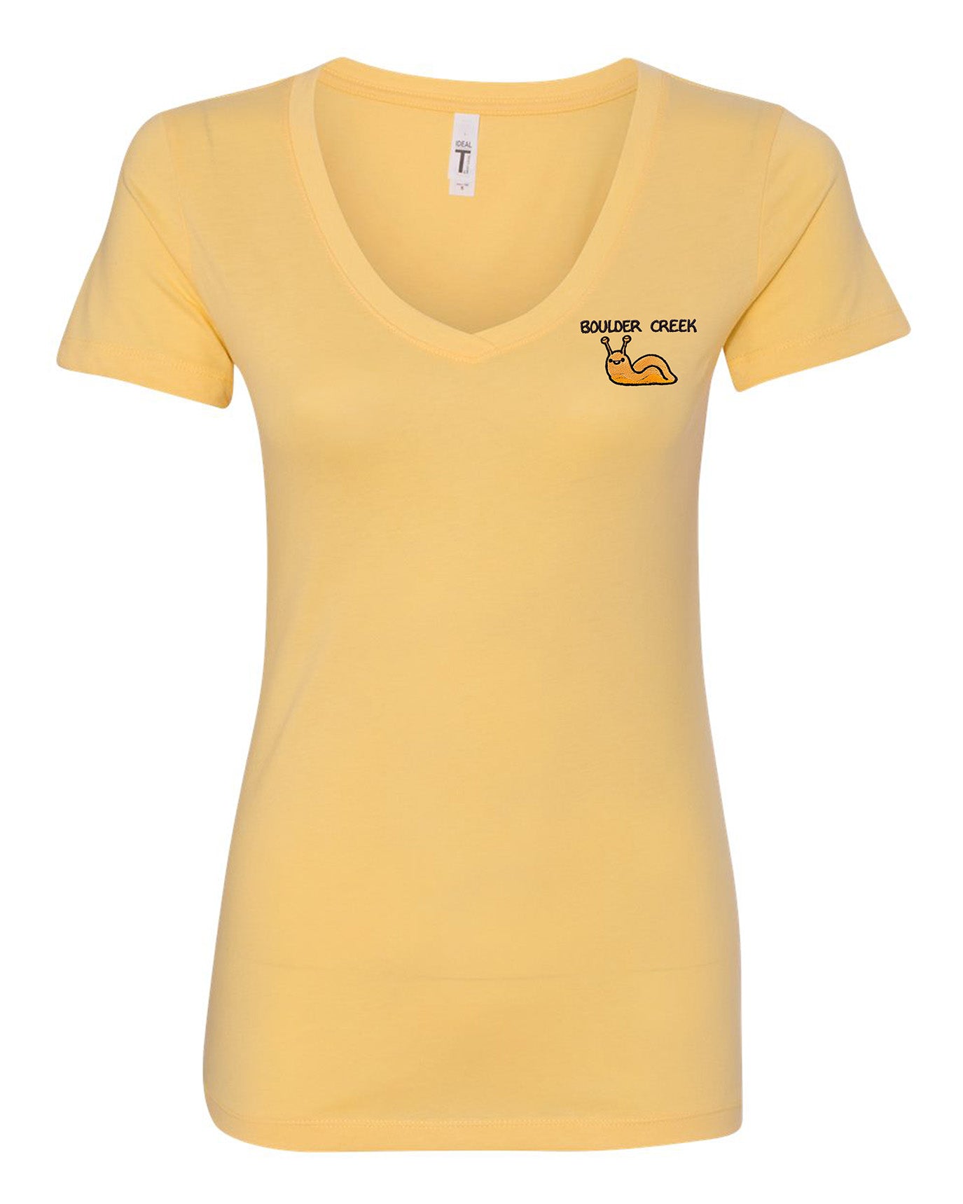 Womens V Neck Boulder Creek Banana Slug Embroidery 100% Cotton Shirt