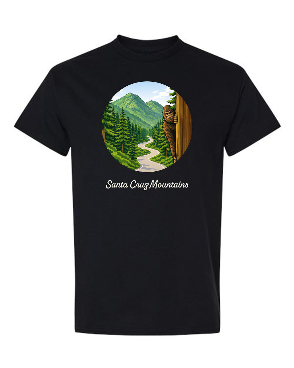 Bigfoot Road Santa Cruz Mountains Black T-Shirt | %100 Cotton