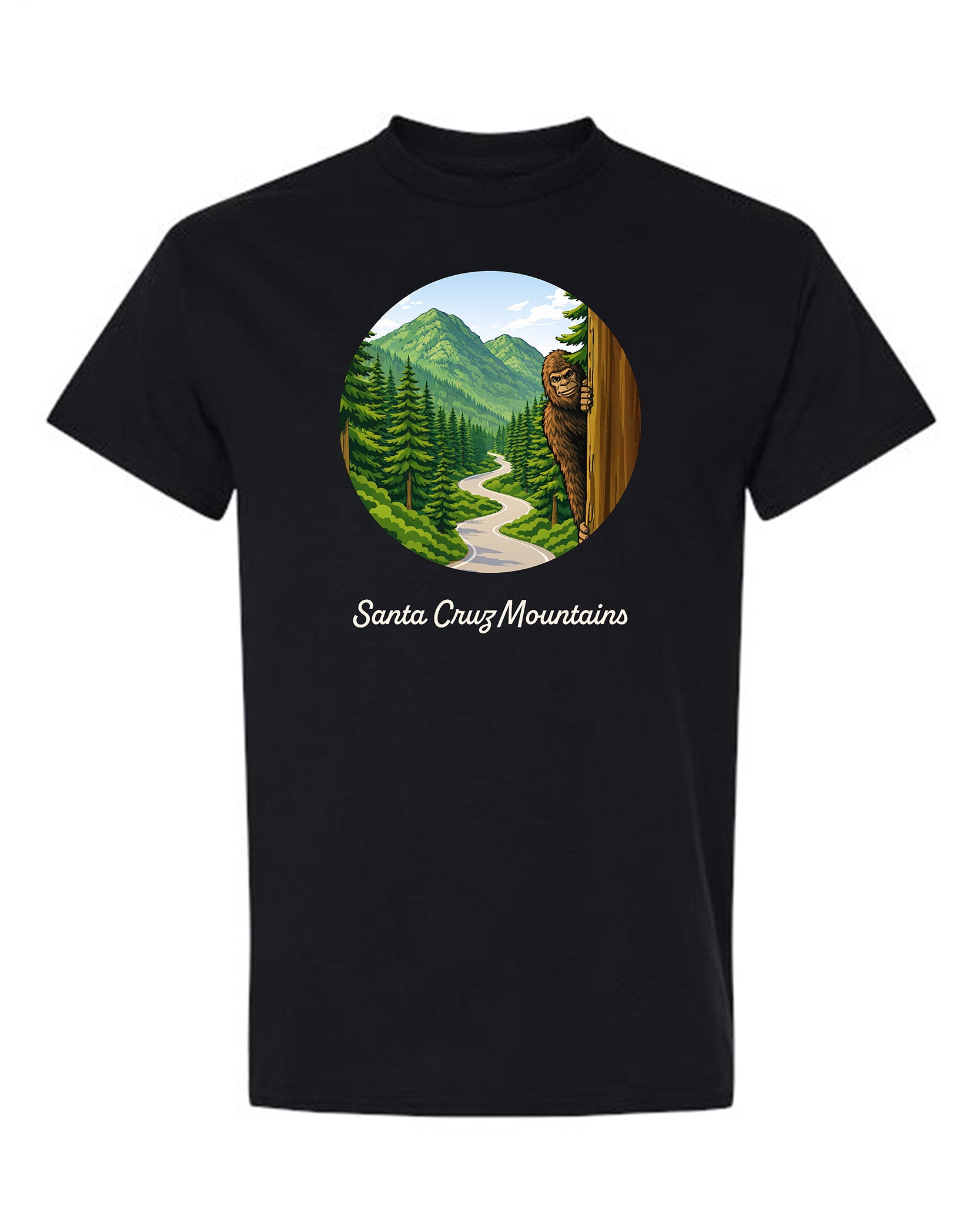 Bigfoot Road Santa Cruz Mountains Black T-Shirt | %100 Cotton