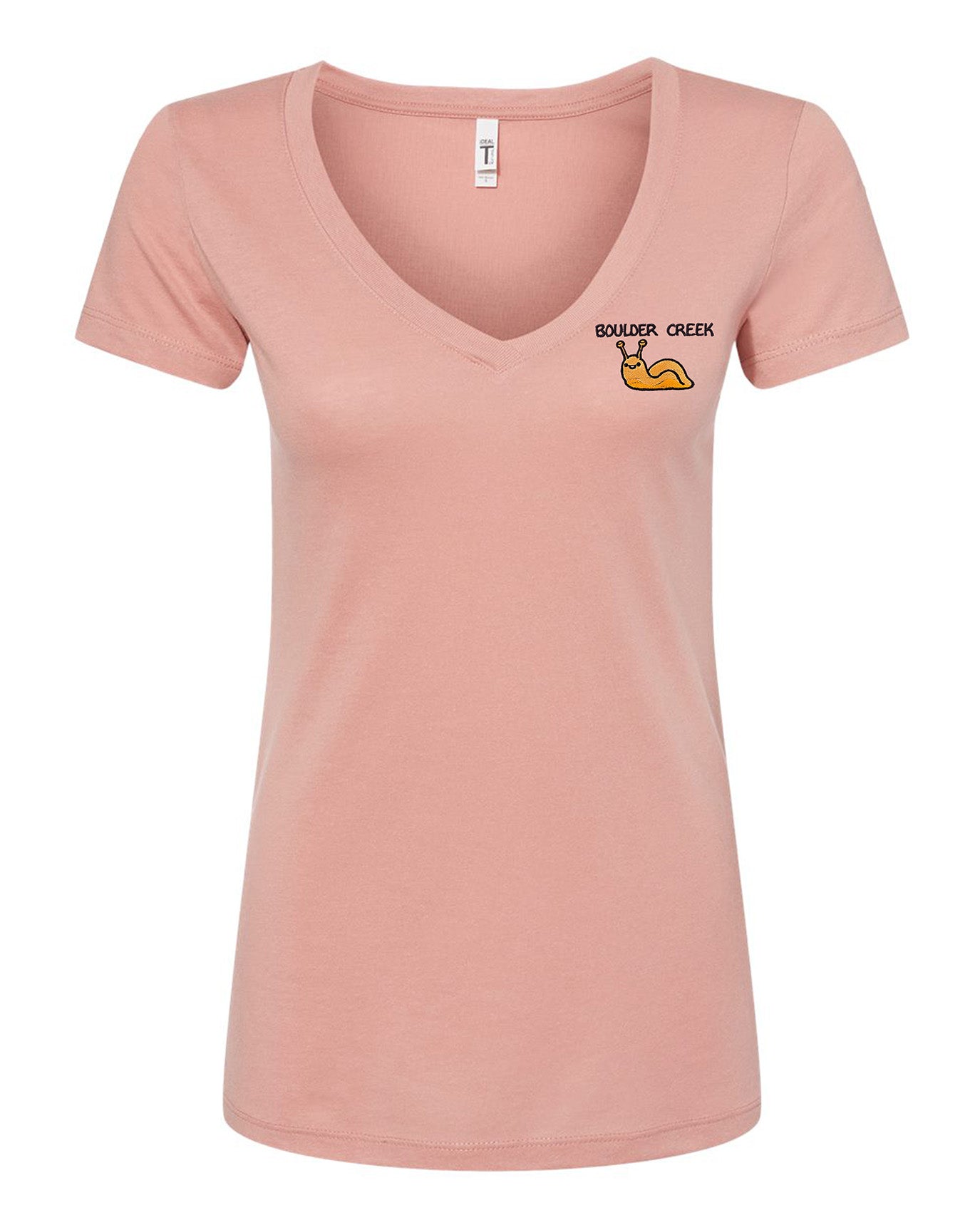 Womens V Neck Boulder Creek Banana Slug Embroidery 100% Cotton Shirt