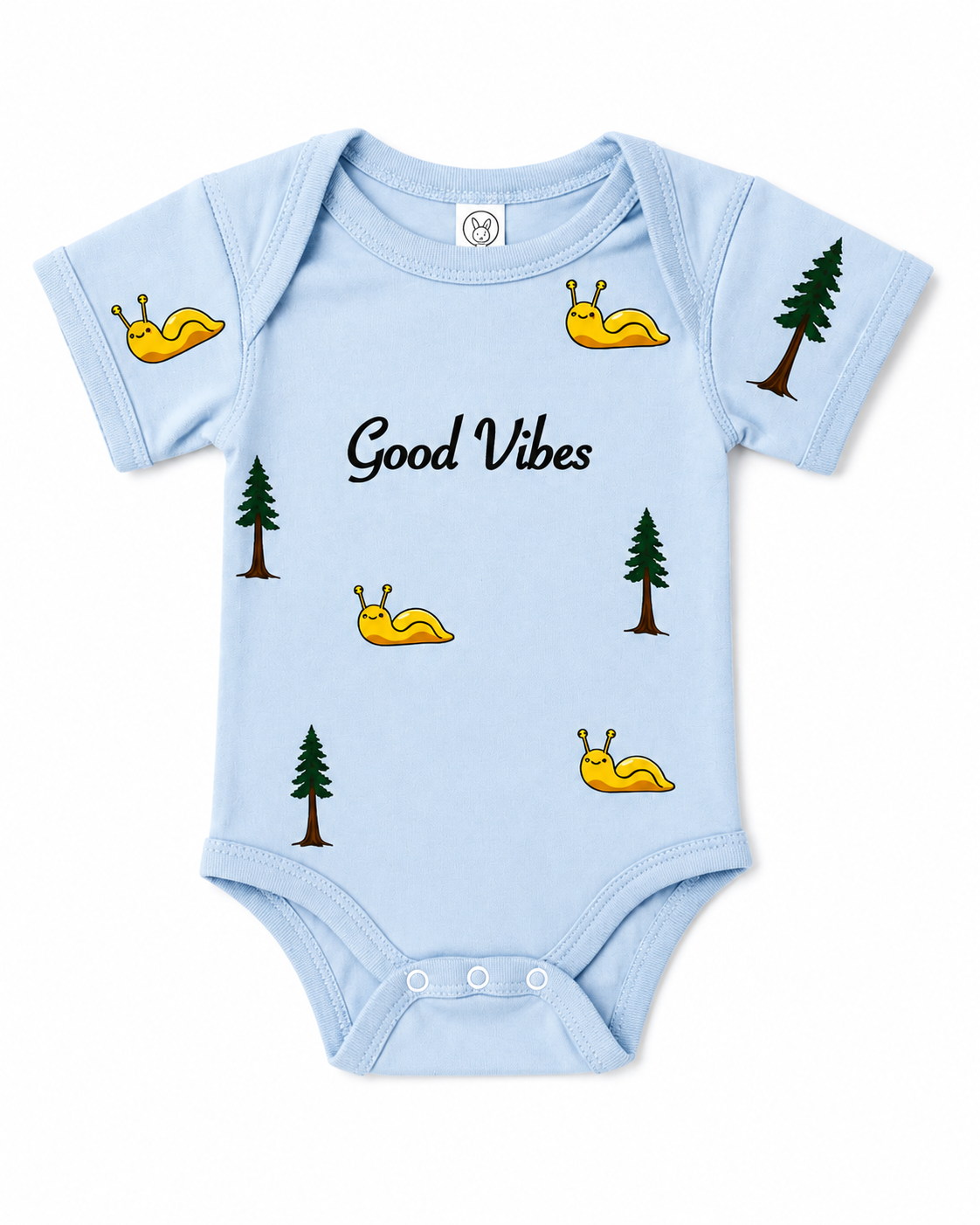 Baby Blue Sluggie and Tree Onesie %100 cotton Good Vibes