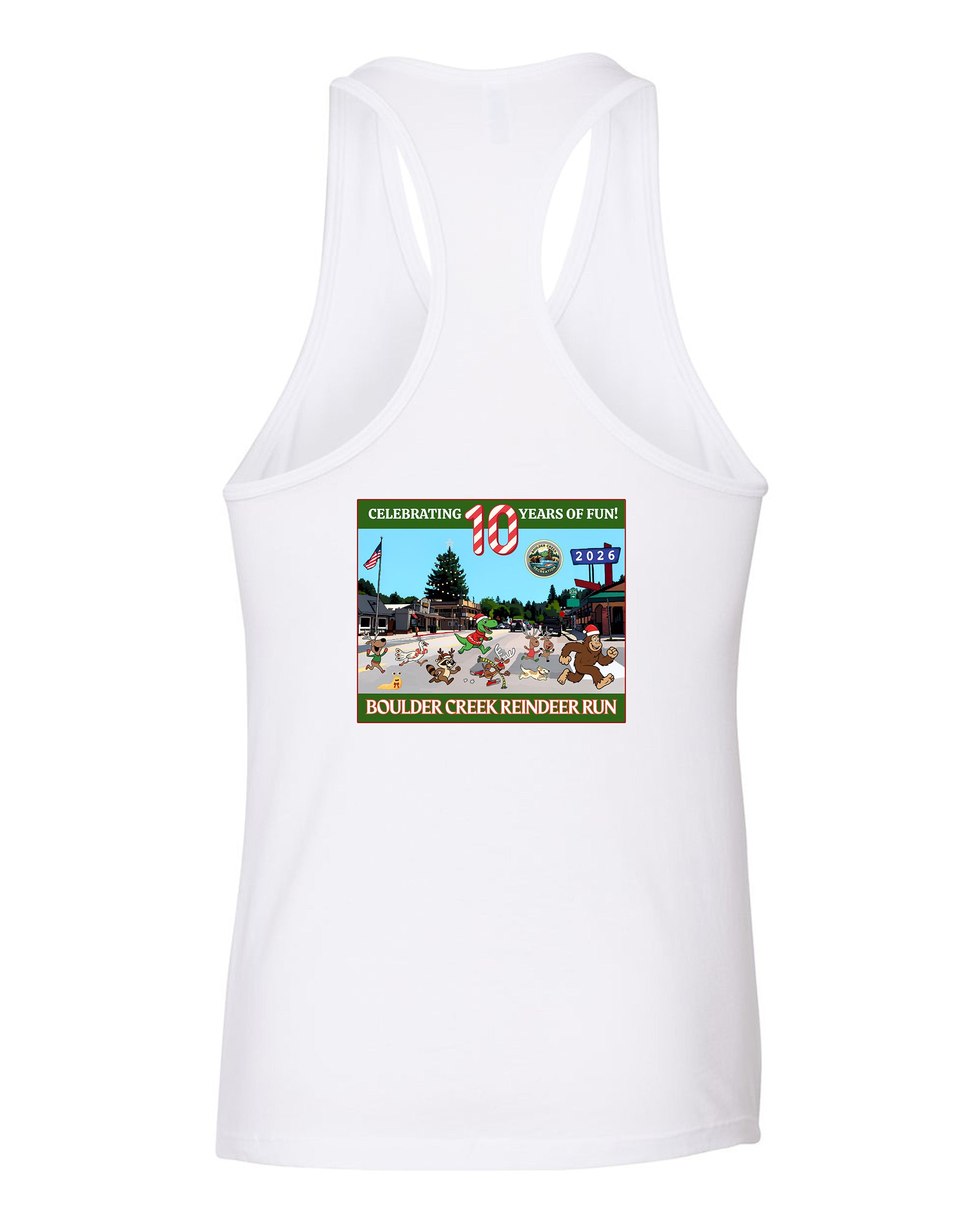 Reindeer Run 2026 White Racerback Tank Top