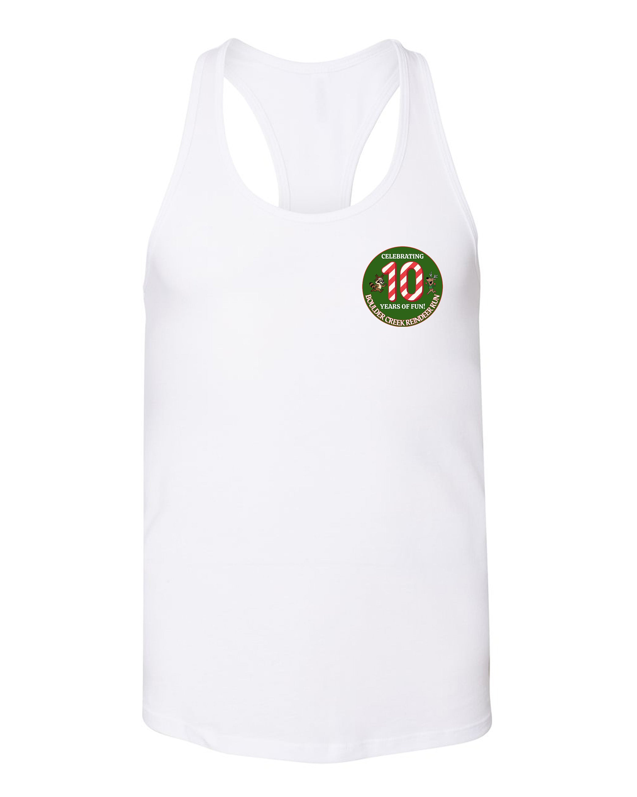 Reindeer Run 2026 White Racerback Tank Top