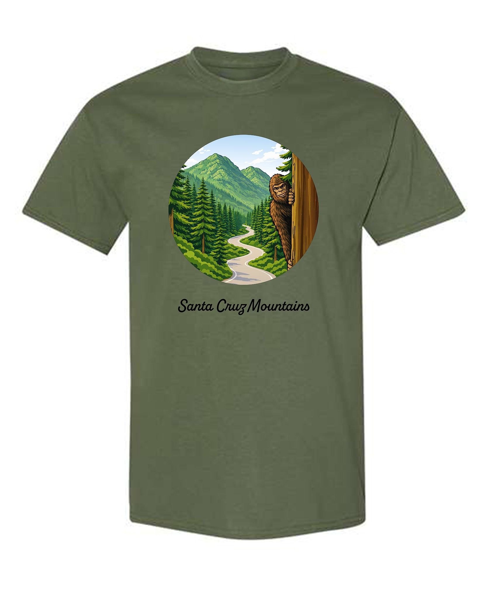 Bigfoot Road Santa Cruz Mountains Black T-Shirt | %100 Cotton